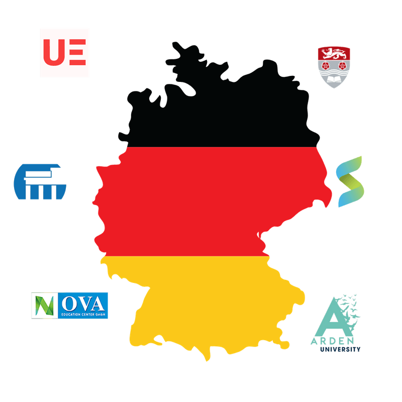 Map of Germany with partner university logos